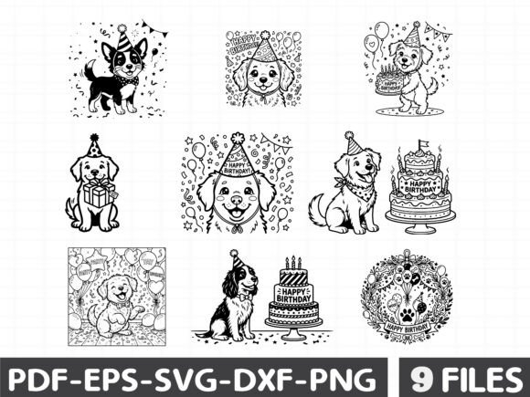 Birthday Dog SVG Clipart Graphics
