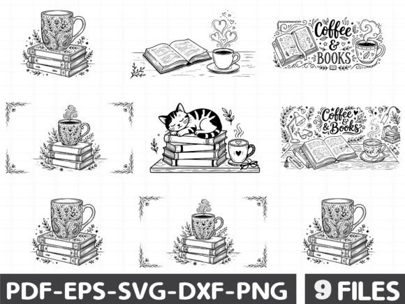 Coffee Books SVG Bundle Graphics for Crafters