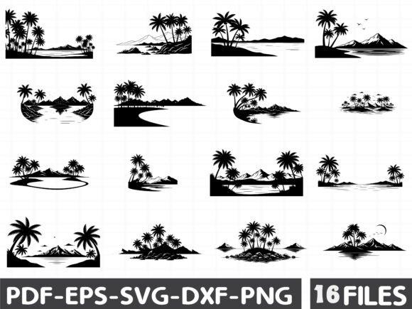 Desert, Oasis Landscape Silhouette Graphics for Crafting
