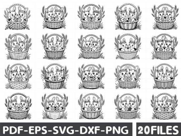 Easter Bunny Clipart Floral Basket Graphics for Editorial Use