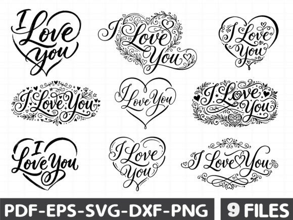 I Love You Handwritten Heart Typography Graphics