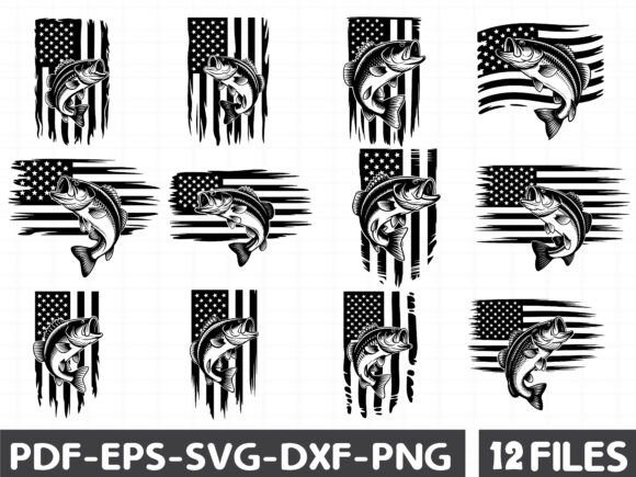 USA Flag Bass Fish Graphics for Branding