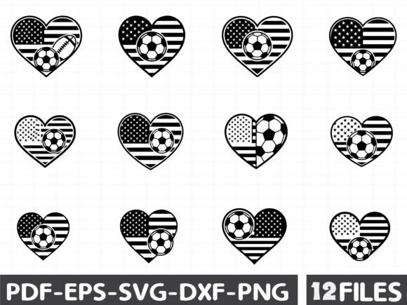 USA Flag Heart Soccer Design Graphics