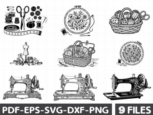 Vintage Sewing Tools SVG: Graphics & Illustrations for Editorial Charm